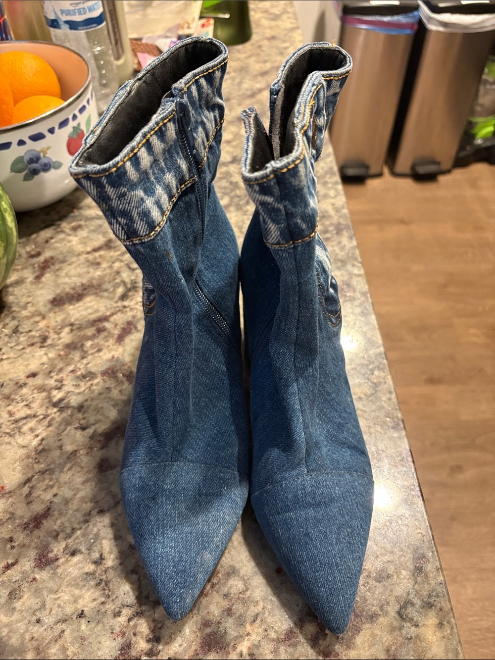 Jeffrey Campbell Blue Denim Pointed-Toe Ankle Boots
